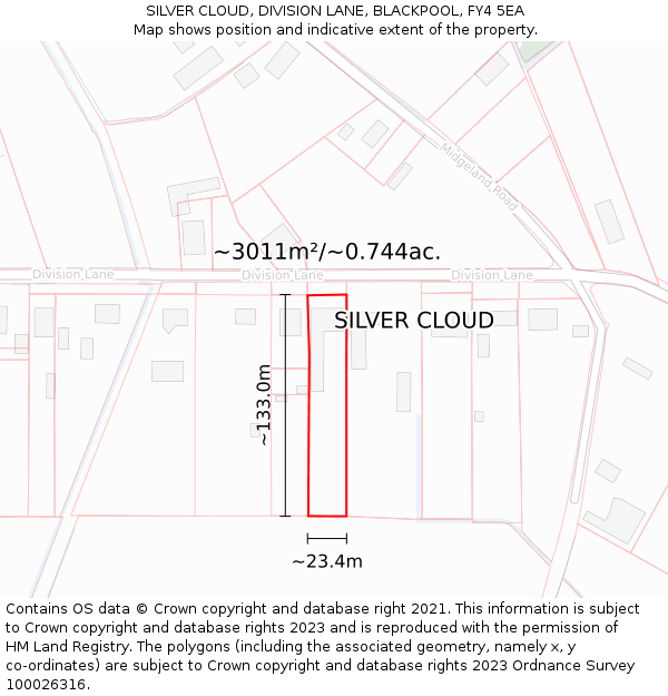 SILVER CLOUD, DIVISION LANE, BLACKPOOL, FY4 5EA: Plot and title map