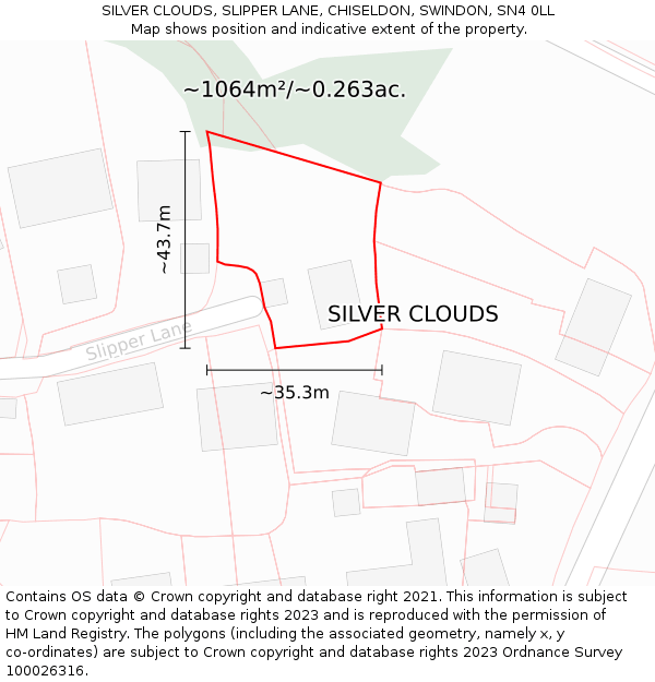 SILVER CLOUDS, SLIPPER LANE, CHISELDON, SWINDON, SN4 0LL: Plot and title map