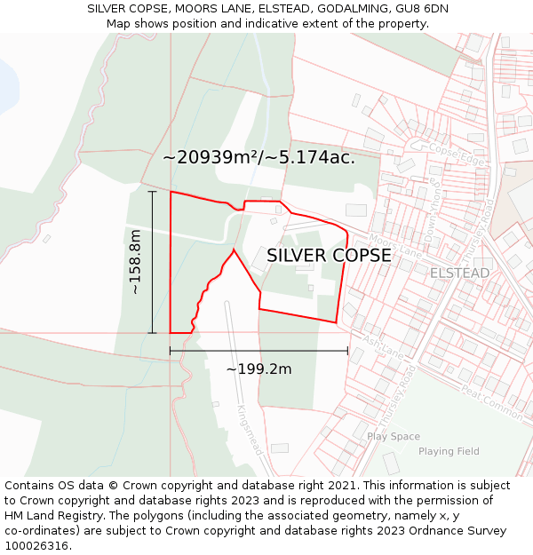 SILVER COPSE, MOORS LANE, ELSTEAD, GODALMING, GU8 6DN: Plot and title map