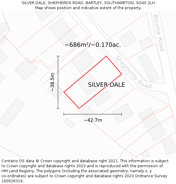 SILVER DALE, SHEPHERDS ROAD, BARTLEY, SOUTHAMPTON, SO40 2LH: Plot and title map