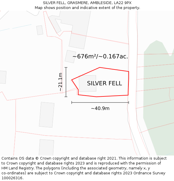 SILVER FELL, GRASMERE, AMBLESIDE, LA22 9PX: Plot and title map