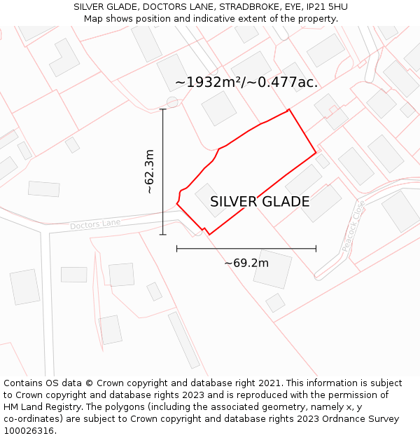 SILVER GLADE, DOCTORS LANE, STRADBROKE, EYE, IP21 5HU: Plot and title map