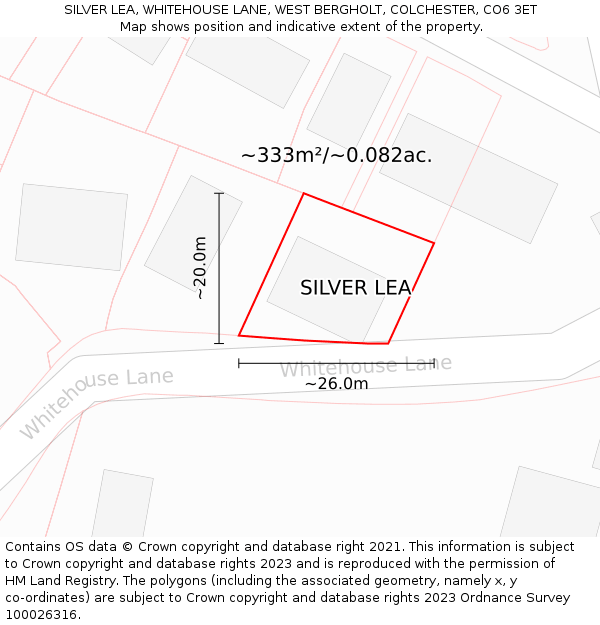 SILVER LEA, WHITEHOUSE LANE, WEST BERGHOLT, COLCHESTER, CO6 3ET: Plot and title map