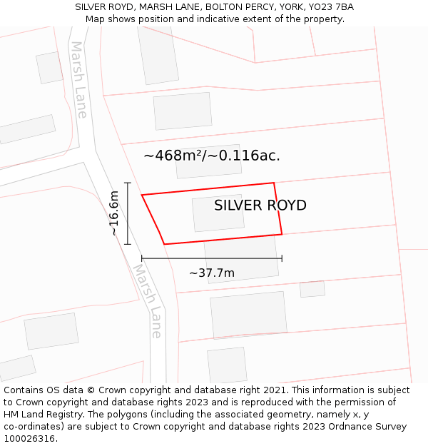 SILVER ROYD, MARSH LANE, BOLTON PERCY, YORK, YO23 7BA: Plot and title map