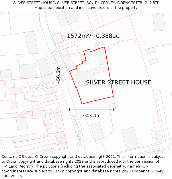 SILVER STREET HOUSE, SILVER STREET, SOUTH CERNEY, CIRENCESTER, GL7 5TP: Plot and title map