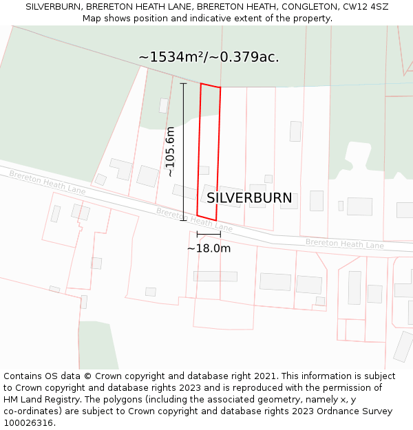 SILVERBURN, BRERETON HEATH LANE, BRERETON HEATH, CONGLETON, CW12 4SZ: Plot and title map