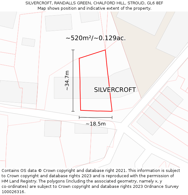 SILVERCROFT, RANDALLS GREEN, CHALFORD HILL, STROUD, GL6 8EF: Plot and title map