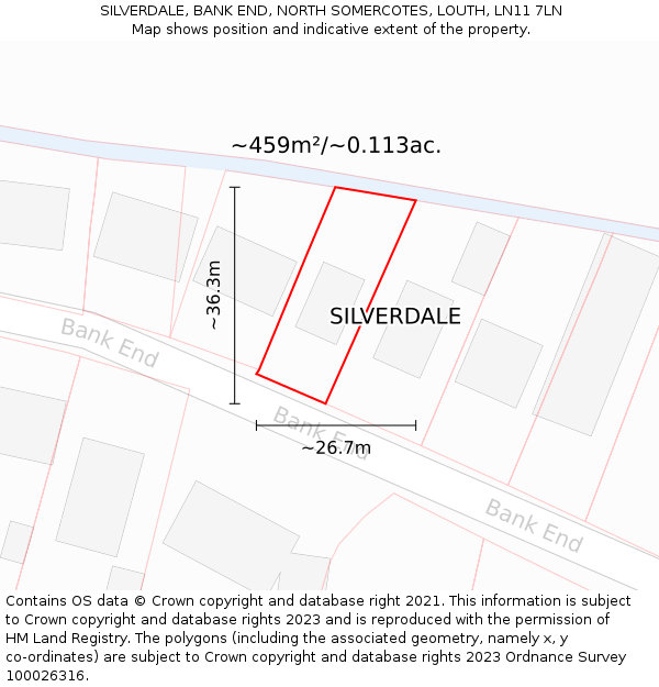 SILVERDALE, BANK END, NORTH SOMERCOTES, LOUTH, LN11 7LN: Plot and title map