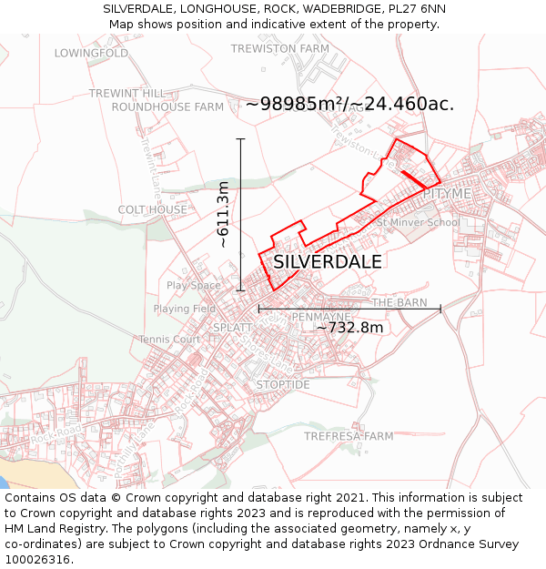 SILVERDALE, LONGHOUSE, ROCK, WADEBRIDGE, PL27 6NN: Plot and title map