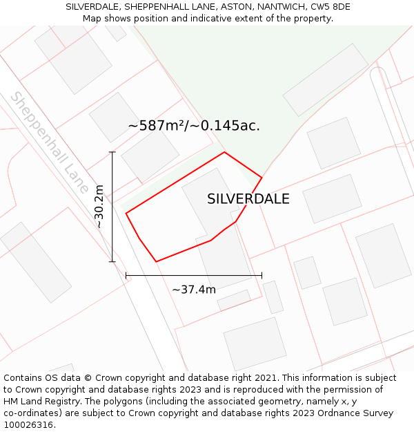 SILVERDALE, SHEPPENHALL LANE, ASTON, NANTWICH, CW5 8DE: Plot and title map