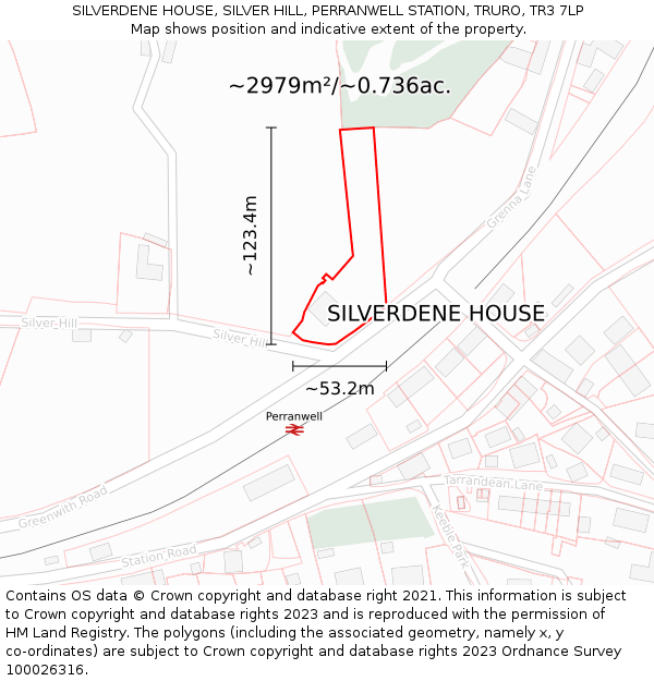 SILVERDENE HOUSE, SILVER HILL, PERRANWELL STATION, TRURO, TR3 7LP: Plot and title map