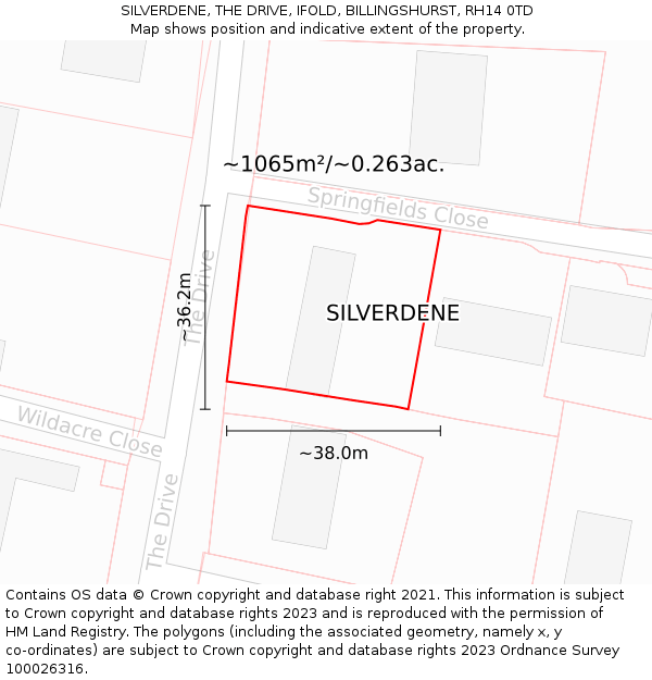 SILVERDENE, THE DRIVE, IFOLD, BILLINGSHURST, RH14 0TD: Plot and title map