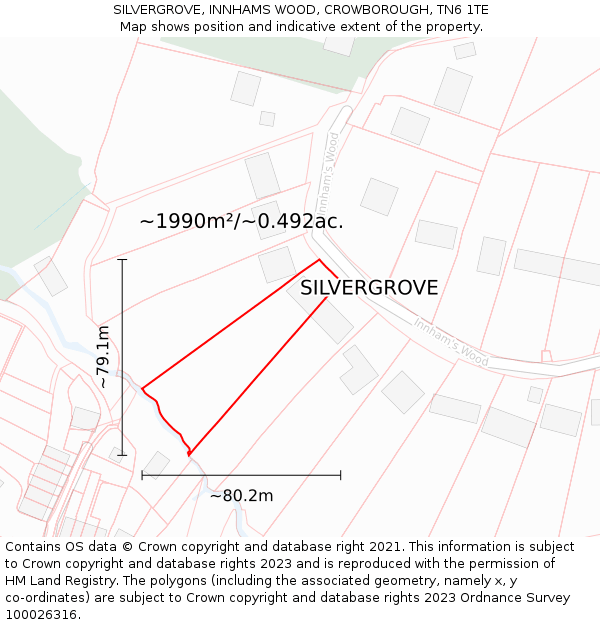 SILVERGROVE, INNHAMS WOOD, CROWBOROUGH, TN6 1TE: Plot and title map