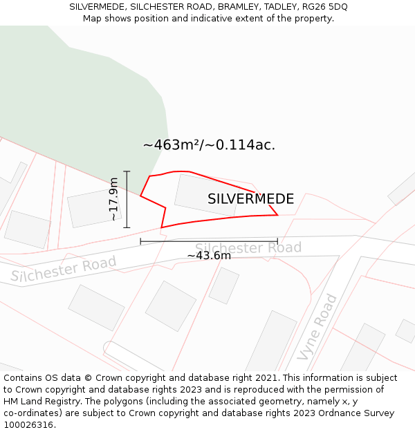 SILVERMEDE, SILCHESTER ROAD, BRAMLEY, TADLEY, RG26 5DQ: Plot and title map