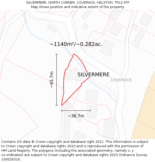 SILVERMERE, NORTH CORNER, COVERACK, HELSTON, TR12 6TF: Plot and title map