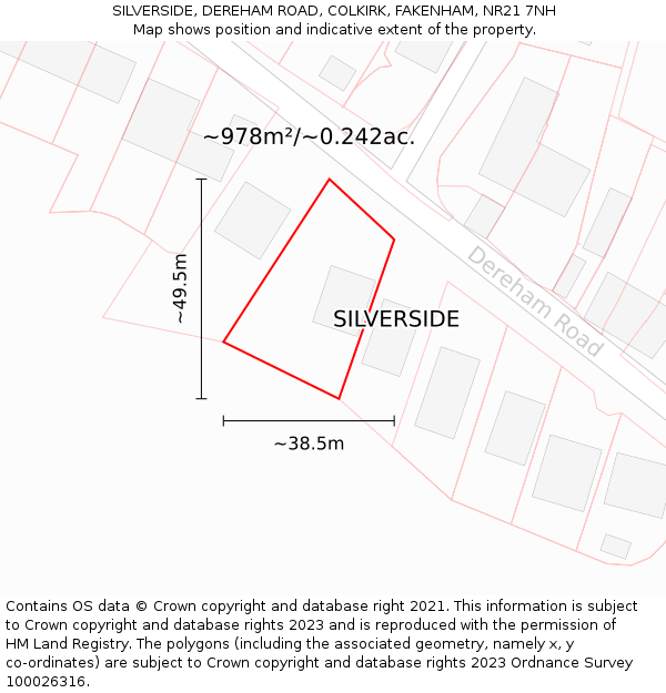 SILVERSIDE, DEREHAM ROAD, COLKIRK, FAKENHAM, NR21 7NH: Plot and title map