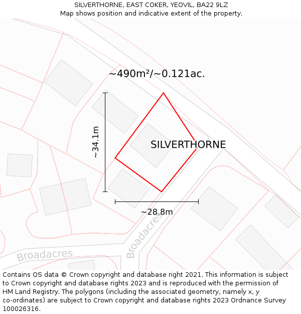 SILVERTHORNE, EAST COKER, YEOVIL, BA22 9LZ: Plot and title map