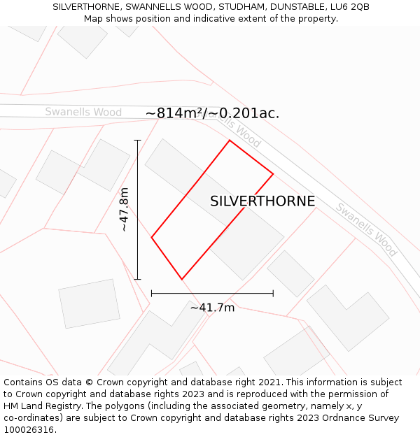 SILVERTHORNE, SWANNELLS WOOD, STUDHAM, DUNSTABLE, LU6 2QB: Plot and title map