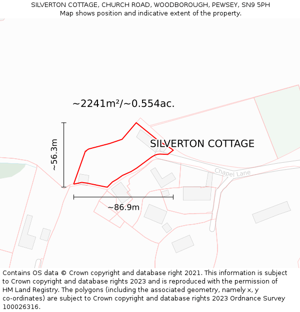 SILVERTON COTTAGE, CHURCH ROAD, WOODBOROUGH, PEWSEY, SN9 5PH: Plot and title map