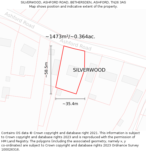 SILVERWOOD, ASHFORD ROAD, BETHERSDEN, ASHFORD, TN26 3AS: Plot and title map