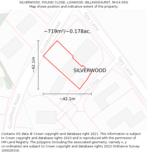 SILVERWOOD, POUND CLOSE, LOXWOOD, BILLINGSHURST, RH14 0SG: Plot and title map