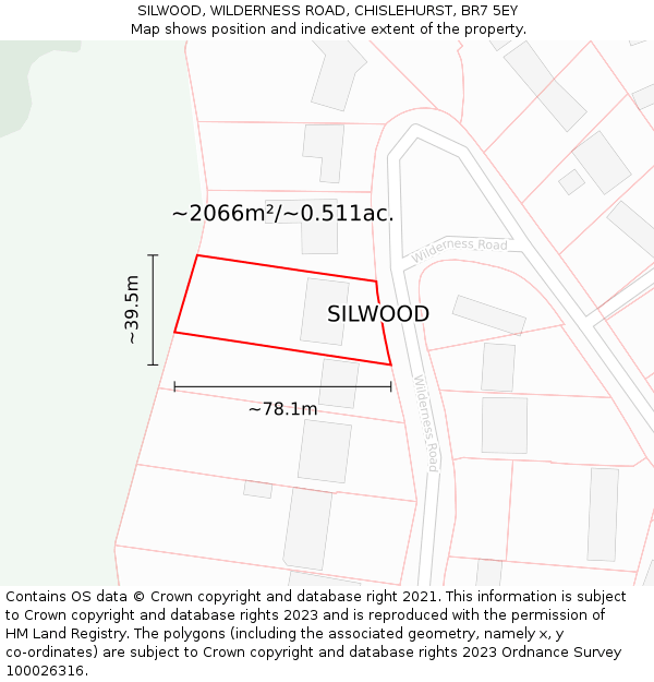 SILWOOD, WILDERNESS ROAD, CHISLEHURST, BR7 5EY: Plot and title map