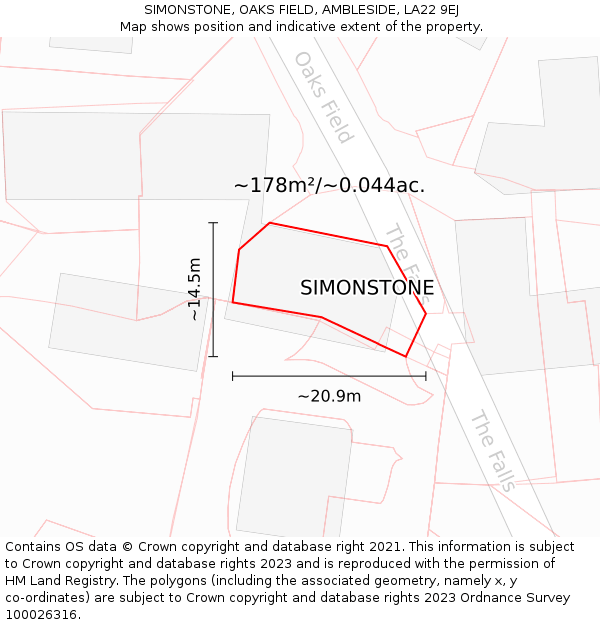 SIMONSTONE, OAKS FIELD, AMBLESIDE, LA22 9EJ: Plot and title map