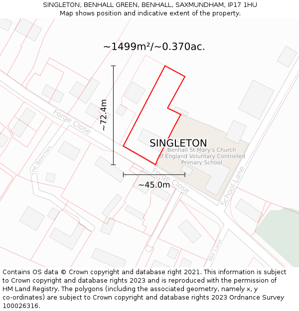 SINGLETON, BENHALL GREEN, BENHALL, SAXMUNDHAM, IP17 1HU: Plot and title map