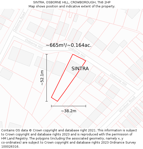 SINTRA, OSBORNE HILL, CROWBOROUGH, TN6 2HP: Plot and title map