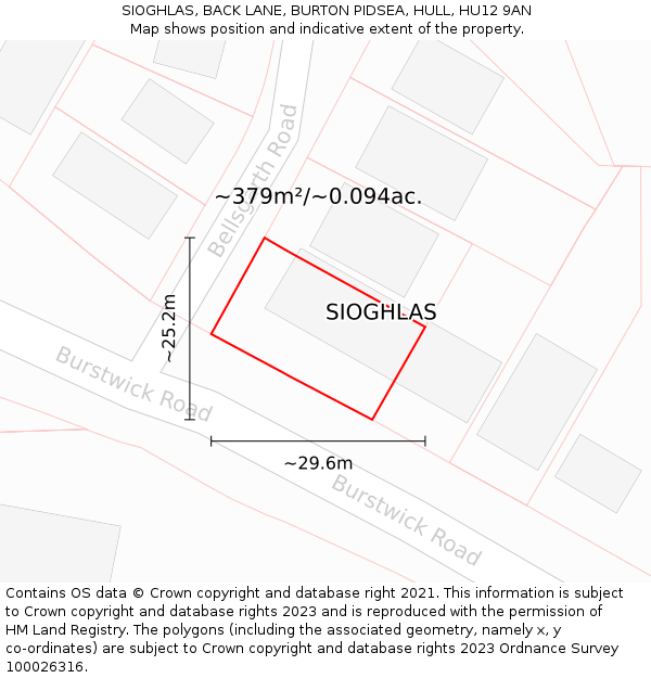 SIOGHLAS, BACK LANE, BURTON PIDSEA, HULL, HU12 9AN: Plot and title map