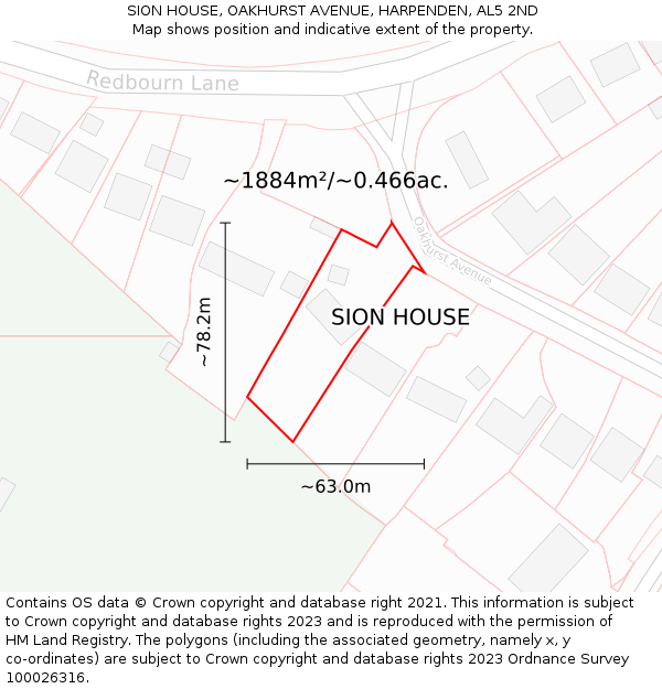SION HOUSE, OAKHURST AVENUE, HARPENDEN, AL5 2ND: Plot and title map