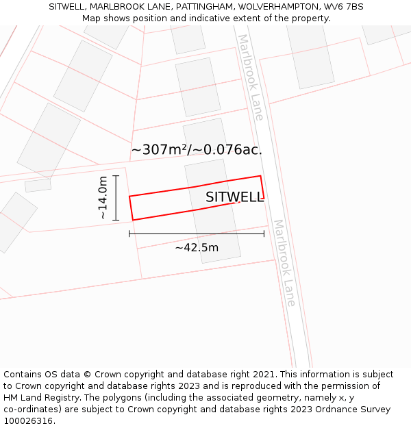 SITWELL, MARLBROOK LANE, PATTINGHAM, WOLVERHAMPTON, WV6 7BS: Plot and title map