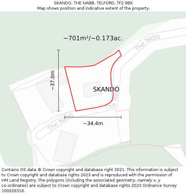 SKANDO, THE NABB, TELFORD, TF2 9BX: Plot and title map