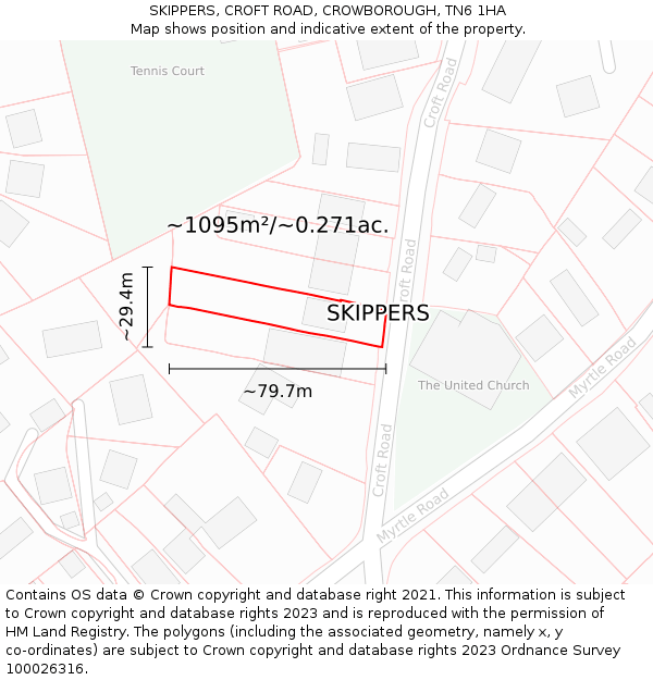 SKIPPERS, CROFT ROAD, CROWBOROUGH, TN6 1HA: Plot and title map