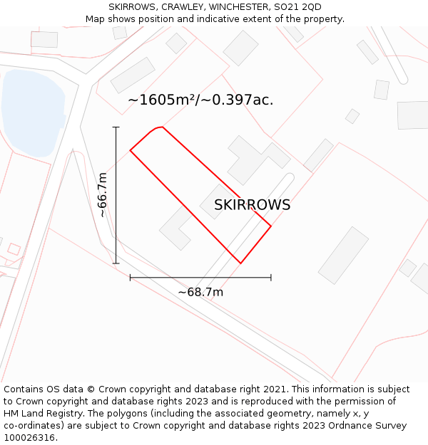 SKIRROWS, CRAWLEY, WINCHESTER, SO21 2QD: Plot and title map