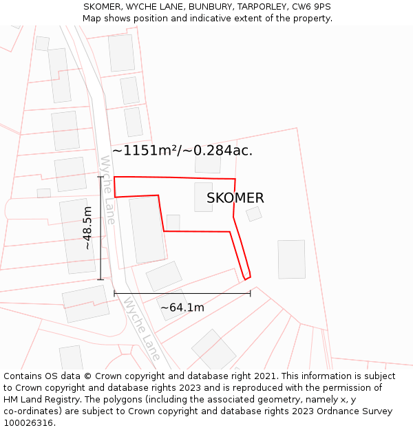 SKOMER, WYCHE LANE, BUNBURY, TARPORLEY, CW6 9PS: Plot and title map