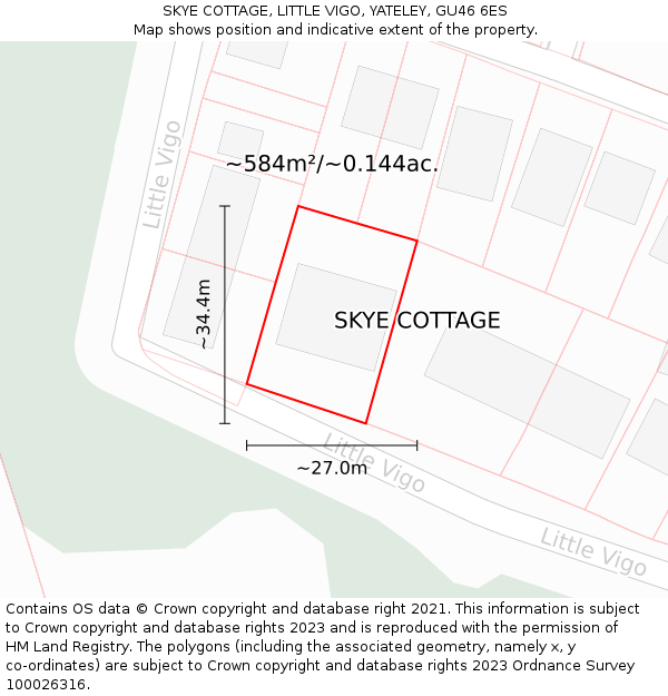 SKYE COTTAGE, LITTLE VIGO, YATELEY, GU46 6ES: Plot and title map