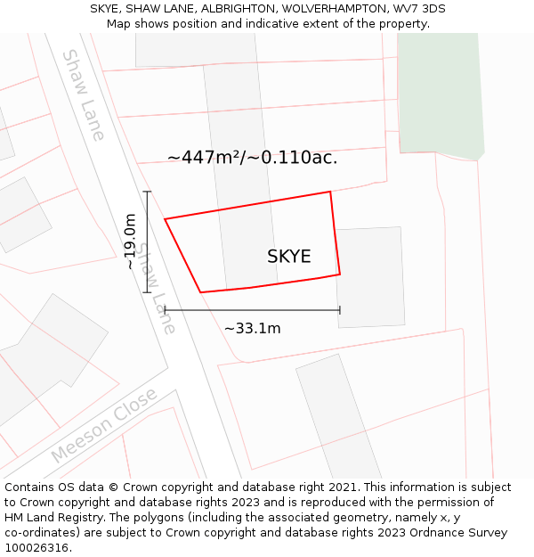 SKYE, SHAW LANE, ALBRIGHTON, WOLVERHAMPTON, WV7 3DS: Plot and title map