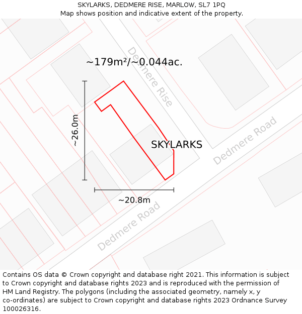 SKYLARKS, DEDMERE RISE, MARLOW, SL7 1PQ: Plot and title map