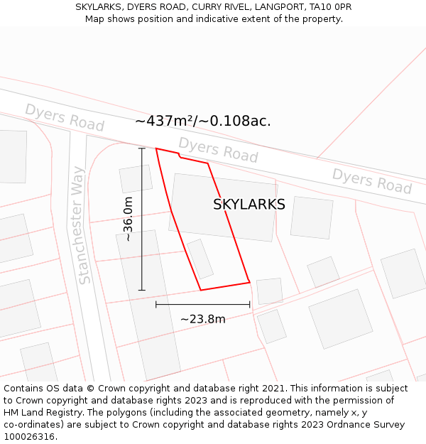 SKYLARKS, DYERS ROAD, CURRY RIVEL, LANGPORT, TA10 0PR: Plot and title map