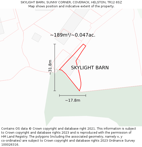 SKYLIGHT BARN, SUNNY CORNER, COVERACK, HELSTON, TR12 6SZ: Plot and title map
