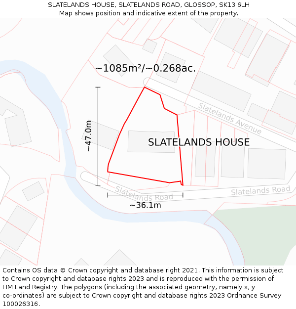 SLATELANDS HOUSE, SLATELANDS ROAD, GLOSSOP, SK13 6LH: Plot and title map