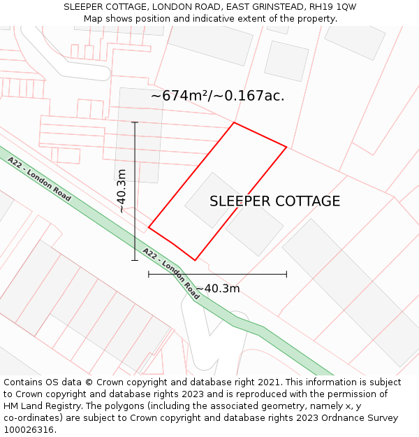 SLEEPER COTTAGE, LONDON ROAD, EAST GRINSTEAD, RH19 1QW: Plot and title map