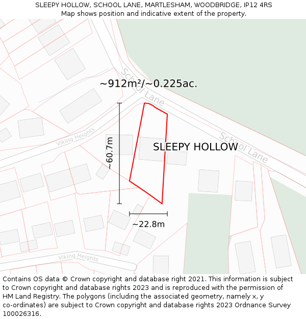 SLEEPY HOLLOW, SCHOOL LANE, MARTLESHAM, WOODBRIDGE, IP12 4RS: Plot and title map