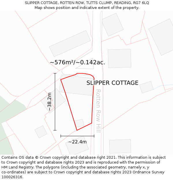 SLIPPER COTTAGE, ROTTEN ROW, TUTTS CLUMP, READING, RG7 6LQ: Plot and title map