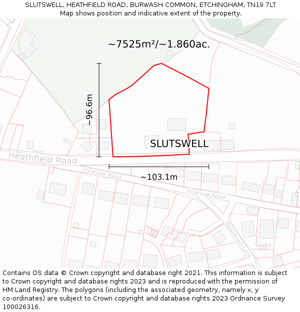 SLUTSWELL, HEATHFIELD ROAD, BURWASH COMMON, ETCHINGHAM, TN19 7LT: Plot and title map