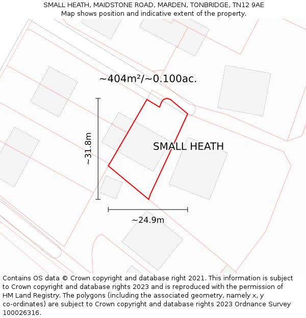 SMALL HEATH, MAIDSTONE ROAD, MARDEN, TONBRIDGE, TN12 9AE: Plot and title map