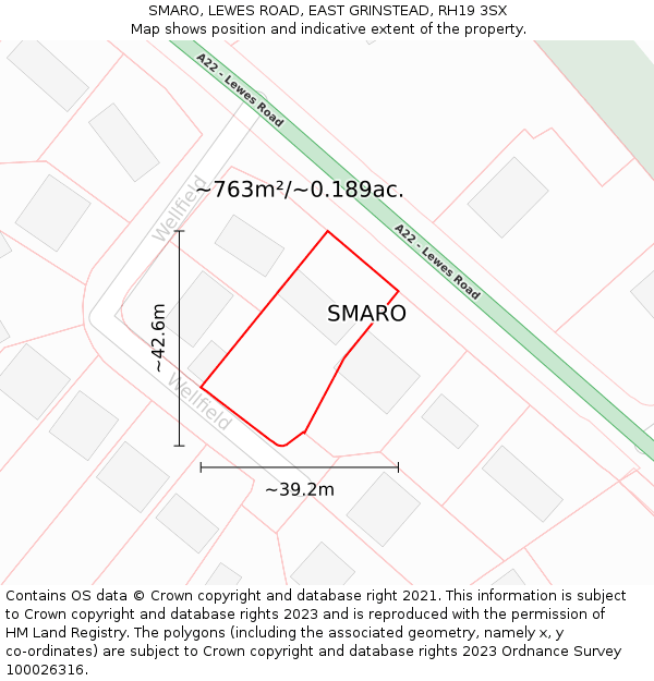 SMARO, LEWES ROAD, EAST GRINSTEAD, RH19 3SX: Plot and title map