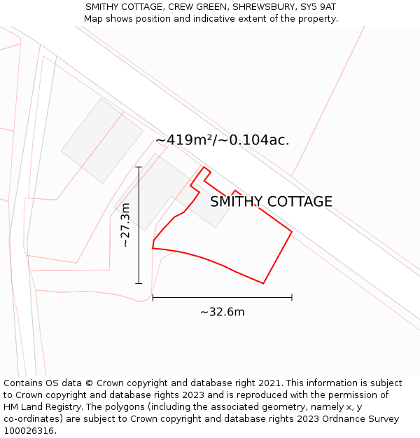 SMITHY COTTAGE, CREW GREEN, SHREWSBURY, SY5 9AT: Plot and title map
