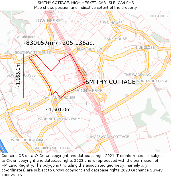 SMITHY COTTAGE, HIGH HESKET, CARLISLE, CA4 0HS: Plot and title map